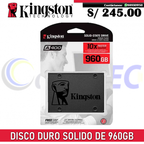 Disco Duro Solido SSD A-400 de 960GB Kingston